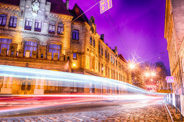 Night Lviv old city architecture in the Christmas