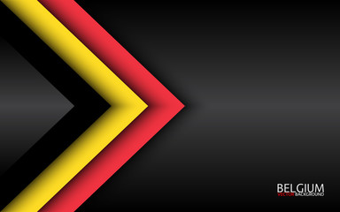 Modern vector overlayed arrows with Belgian colors and grey free space for your text, overlayed sheets of paper in the look of the Belgian flag, Made in Belgium, abstract widescreen background