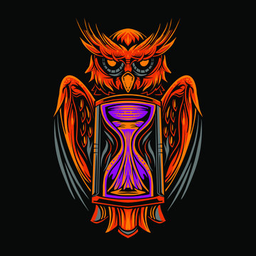 owl with sand time glass vector illustration design