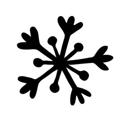 A snowflake, a primitive, simple image. Black on white background. For decoration, winter mood.