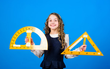 Learn mathematics. Theorems and axioms. Smart and clever concept. Sizing and measuring. Girl with...