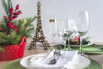 Christmas or New year places setting for dinner.