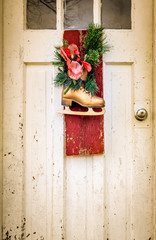 christmas decor on wooden door
