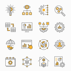 Business Intelligence icons set. Vector illustration. Editable stroke.