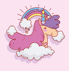 unicorn rainbow dream clouds fantasy magic cartoon