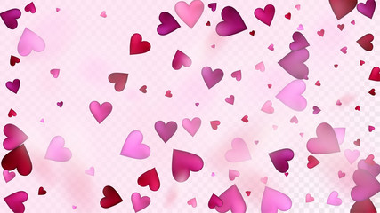 Falling Hearts Vector Confetti. Valentines Day Wedding Pattern. Elegant Gift, Birthday Card, Poster Background Valentines Day Decoration with Falling Down Hearts Confetti. Beautiful Pink Glitter