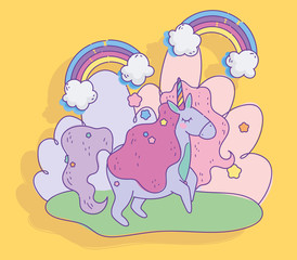 unicorn rainbows clouds stars fantasy magic cartoon