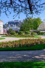 Obraz premium Salzburg Mirabellgarten mit Festung