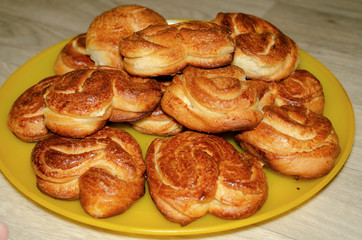 fresh, tasty, just cooked homemade pastries on a dish.