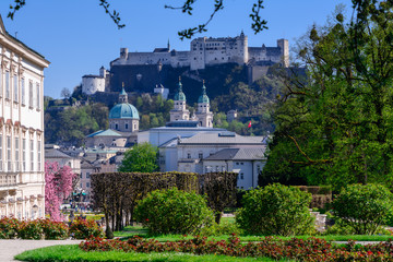Salzburg Mirabellgarten mit Festung