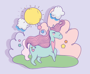unicorn with heart love sunny day clouds fantasy magic cartoon