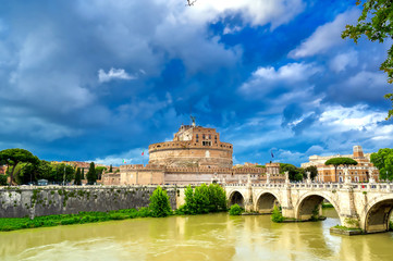 Castel Sant'Angelo located on the Tiber River in Rome, Italy.