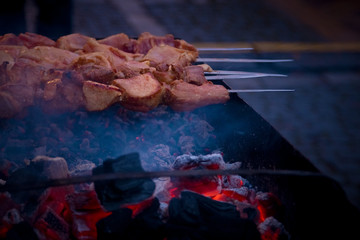 grilled kebabs on red coals