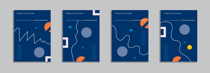 Cover design with memphis style. background of geometric shapes. minimal pattern. Can be used for banners, placards, posters, leaflets, etc. Vector template