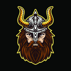 viking head mascot isolated on dark background