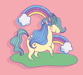 unicorn rainbows clouds fantasy magic cartoon