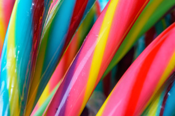 Closeup of bright multicolored candy canes