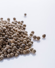 white peppercorns seed on white acrylic background