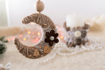 Composition of pearls and candles, romantic atmosphere, vintage style, soft focus.