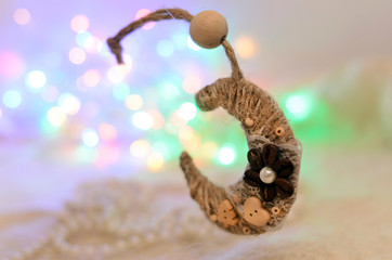 Beautiful fireworks and glitter with snowflake in New Year eve and Christmas, copy space. Abstract background holiday.