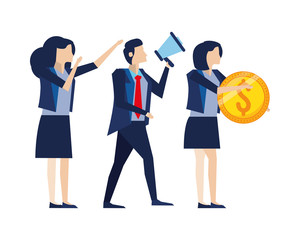 Obraz premium business people with coin dollar and megaphone