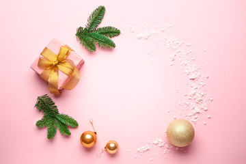 Beautiful Christmas composition on color background