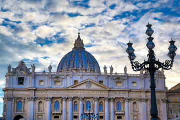 Fototapeta premium St. Peter's Basilica and St. Peter's Square located in Vatican City near Rome, Italy.