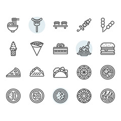 International food icon and symbol set in outline design