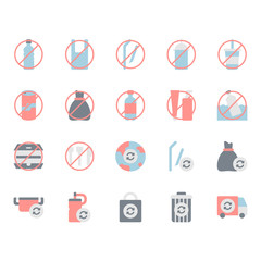 No plastic concept related icon and symbol set in flat design.