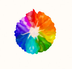 Hand drawn abstract watercolor  rainbow flower isolated at white background.