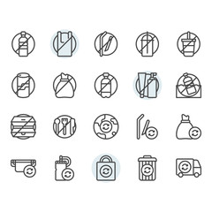 No plastic concept related icon and symbol set in outline design.