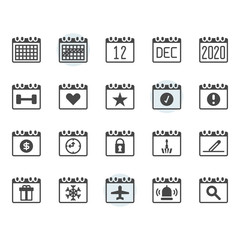 Calendar icon and symbol set in outline design