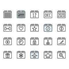 Calendar icon and symbol set in outline design