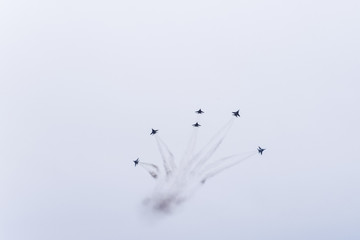 Air show in the sky above the Krasnodar airport flight school. A