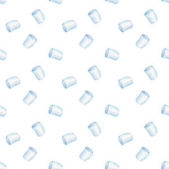 Watercolor seamless pattern with marshmallows. Marshmallows illustration on a white background in cartoon style for wrapping paper, textile, postcards