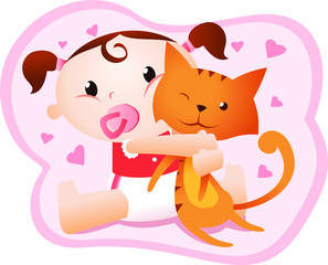 baby and cat