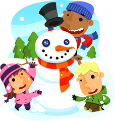 children with snowman