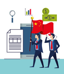 businessmen with flag China characters