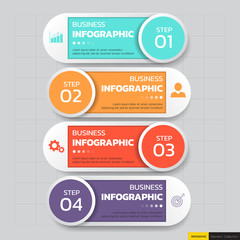 Infographics template 4 options with rectangle banner, can be used for workflow layout, diagram, website, corporate report, advertising, marketing. vector illustration.