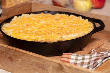Shepherds Pie made in a cast iron skillet