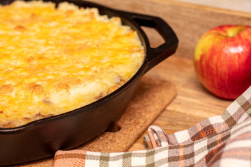 Shepherds Pie made in a cast iron skillet