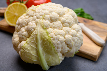 Fresh whole head of white organic cauliflower cabbage