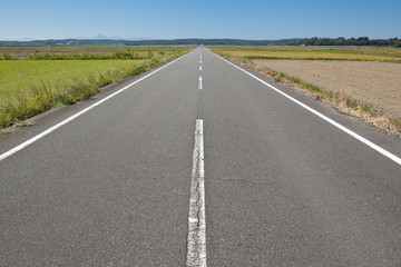 田舎の真っ直ぐな道路	