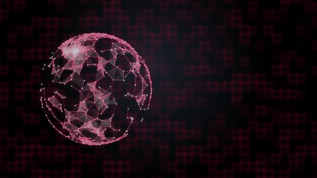 Cyber threat concept. Red planet affected by haker attack floating against squared digital background.