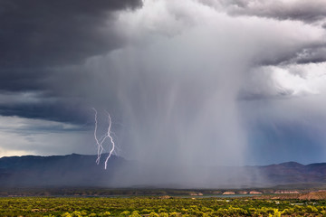 Thunderstorm lightning bolt strikes