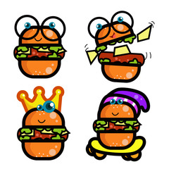 Burger Character Cute Cartoon Set Vector Template Design Illustration