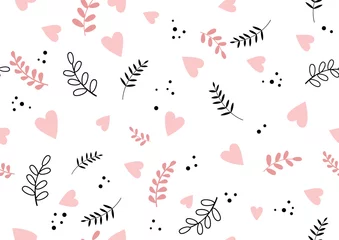 Gardinen Nahtloses romantisches Frühlingsstimmungsmuster mit Herzen und Blättern © Iryna