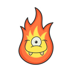Happy monster fireball cartoon illustration