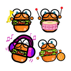 Burger Character Cute Cartoon Set Vector Template Design Illustration