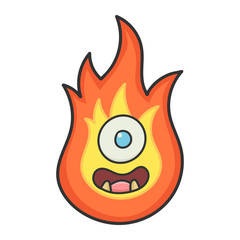 Happy monster fireball cartoon illustration